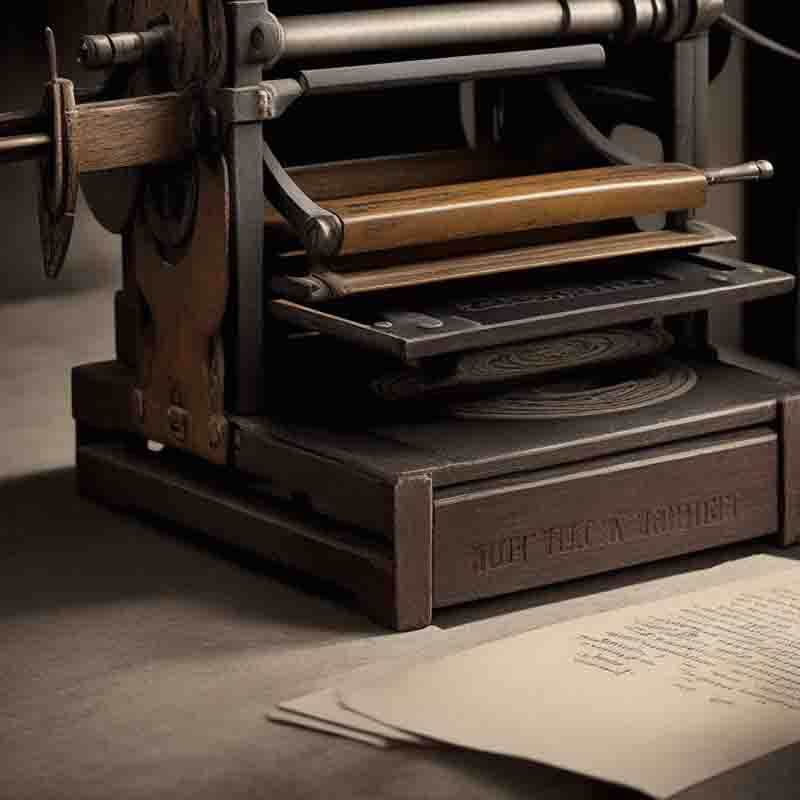 A vintage typewriter with a blank sheet of paper positioned on its platen, ready for writing.